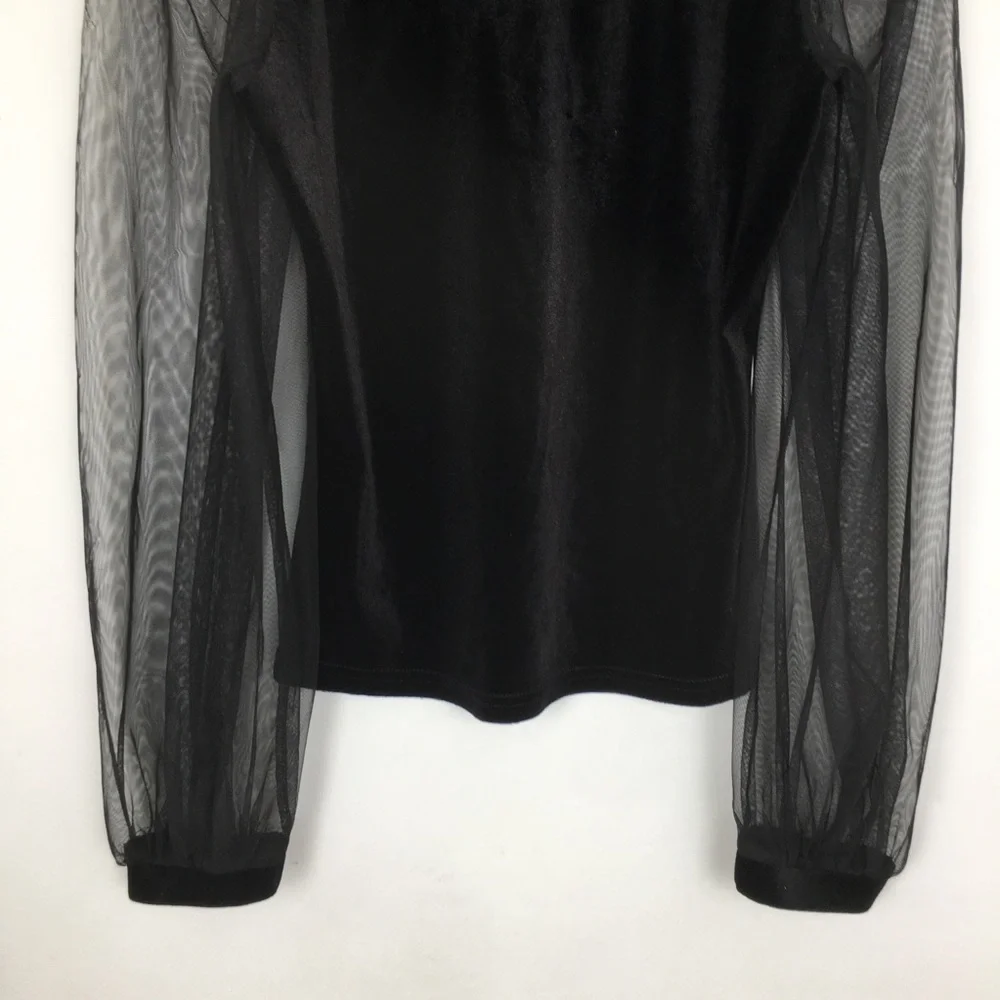Sexy Y2K Gothic Velour Mesh Top Black Women’s Size M Whimsigoth Long Sleeve - Picture 8 of 10